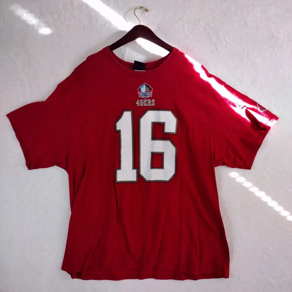 NFL Joe Montana San Francisco 49ers Hall of Fame Red T-Shirt Mens 2XL 16 Graphic